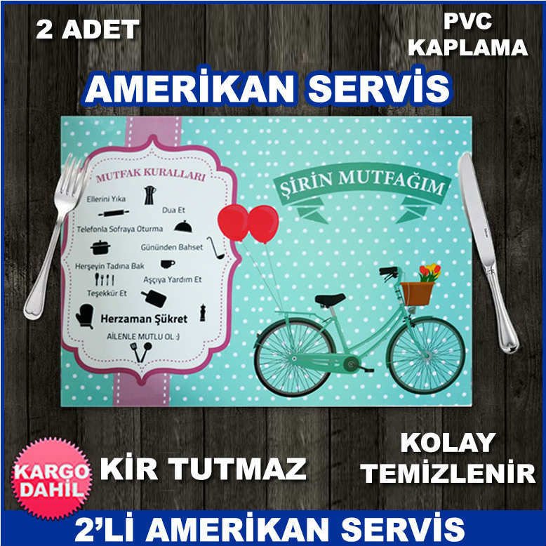 2 Adet PVC Kaplama Kir Tutmaz Kolay Temizlenir Amerikan Servisi - Şirin Mutfağım Yeşil