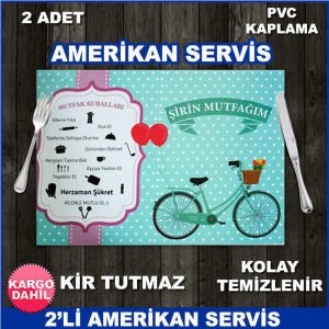 2 Adet PVC Kaplama Kir Tutmaz Kolay Temizlenir Amerikan Servisi - Şirin Mutfağım Yeşil