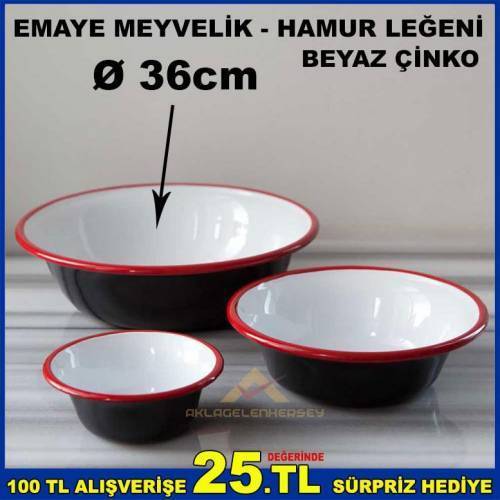 36cm Büyük Boy Beyaz Çinko Emaye Hamur Leğeni