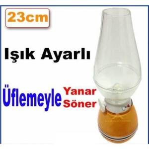 Antika Dizayn Şarjlı İdare Lambası,Üfleyerek Yanıp Sönen Şarjlı Işık Ayarlı Fanus Led Lamba