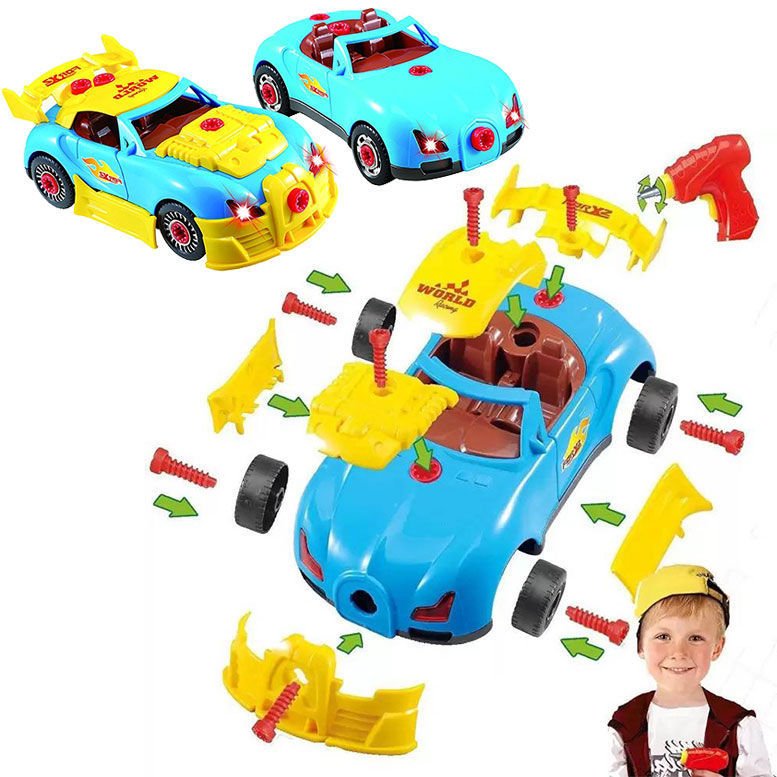Eğitici Öğretici 30 Parça Sök-Tak Sesli Işıklı Modifiye Edilebilir Pilli Tornavidalı Oyuncak Araba-1