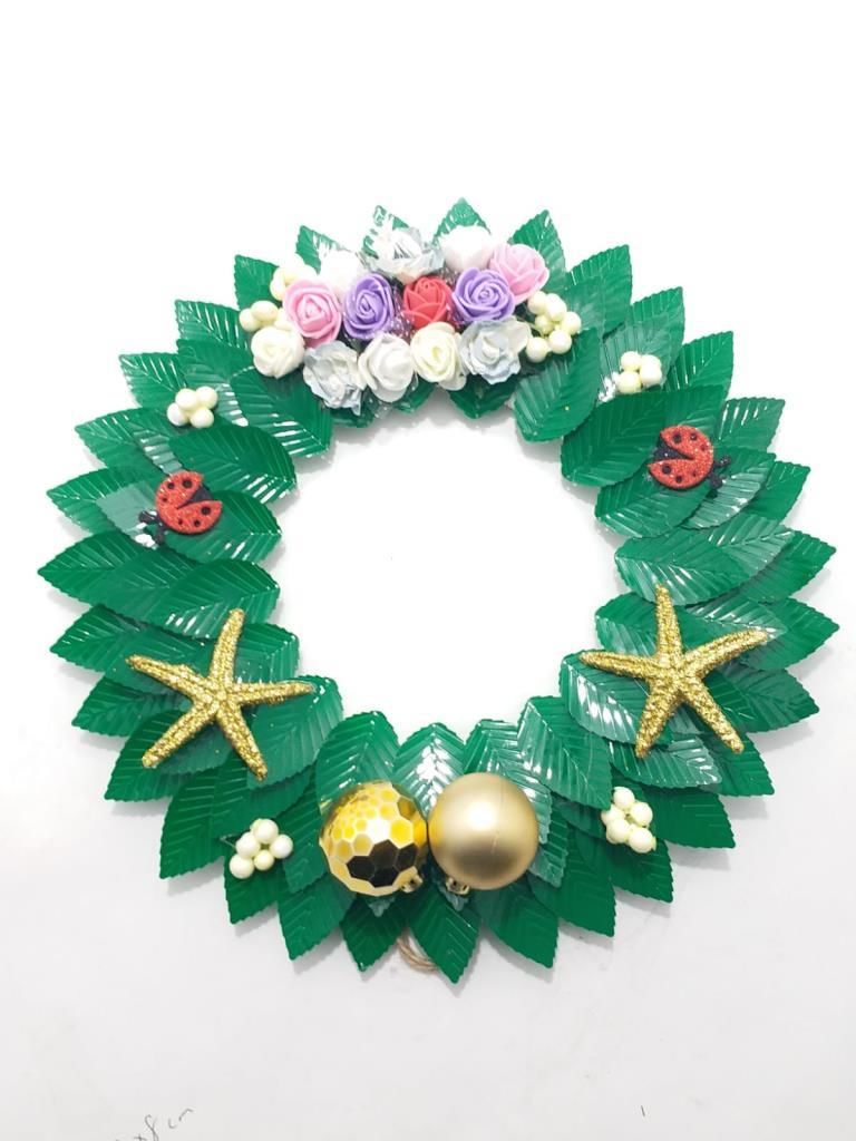 Dekoratif El Yapımı Özel Gün-Kutlama Şık Yapay Çiçek ve Yapraklı Kapı Çelengi Full Yaprak Model