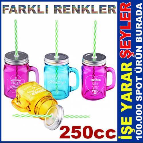 4'lü Set Kulplu Ve Pipetli Cam Kavanoz Bardak