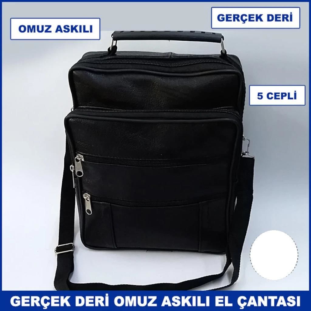 26x20x10 Deri Omuz Askılı 5 Cepli Büyük Erkek El Çantası Dikey