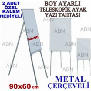90x60cm Boy Ayarlı Teleskopik Ayak Metal Çerçeve Ayaklı Yazı Tahtası 2 Adet Özel Tahta Kalemi Hediye