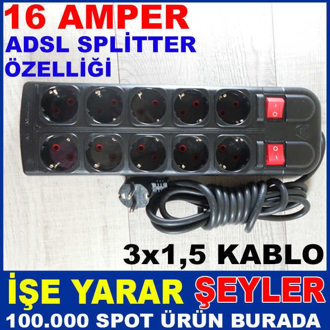 5 MT UZATMA KABLOLU ANAHTARLI 10lu GRUP PRİZİ