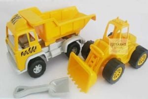 Büyük oyuncak kamyon ve dozer seti