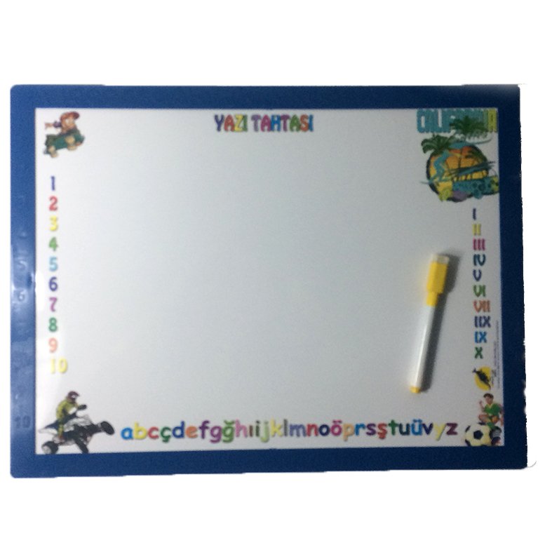 Eğitici Öğretici Çocuklar İçin Mavi Renk Çizgi Film Figürlü Çift Taraflı Dikdörtgen Yazı Tahtası