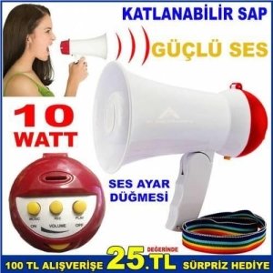 MİNİ EL MEGAFONU KATLANABİLİR SAPLI 10WATT GÜCÜNDE TAŞINABİLİR KA