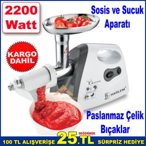 Harlem Kıyma Makinesi 2200 Watt Tüm Aparatlarla Tam Set Salça, Sucuk Sosis Yapan Aparatlı Elektrikli