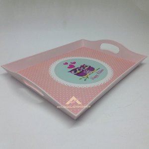 Desenli Dikdörtgen Servis Tepsisi 38x28cm Ebatında Tepsi Şık Tasarım Plastik Sunum Tepsisi