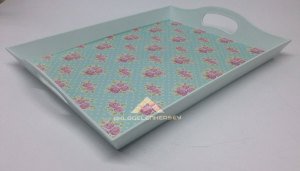 Desenli Dikdörtgen Servis Tepsisi 38x28cm Ebatında Tepsi Şık Tasarım Plastik Sunum Tepsisi