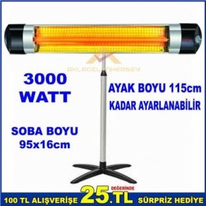Merttuğ 3000w Maximum Verim İnfrared Ufo Tipi Elektrikli Isıtıcı Soba 115cm Ayarlı Ayak Hediyeli