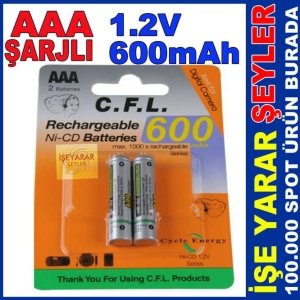 CFL 600mAh 1.2v AAA Ni-CD ŞARJLI PİL 2 ADET