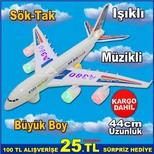 Aırbus A380 Işıklı Ve Müzikli Büyük Boy 6 Parçaya Ayrılabilen Uça