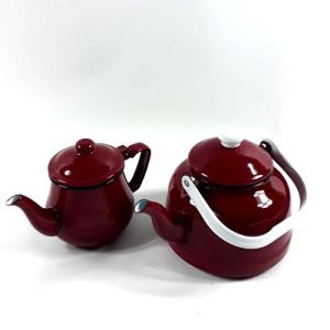 Emaye Çaydanlık Seti Kaliteli nostaljik Kırmızı 2 li Çaydanlık set