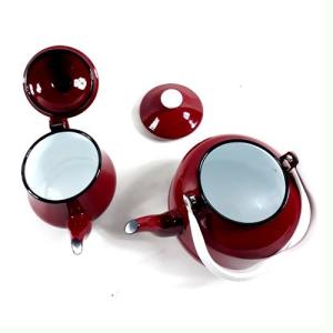 Emaye Çaydanlık Seti Kaliteli nostaljik Kırmızı 2 li Çaydanlık set