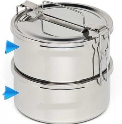 Tek Kişilik 2 Kaplı 1 Litre Paslanmaz Çelik Sefer Tası, Kolay Taşınır Yemek Kabı