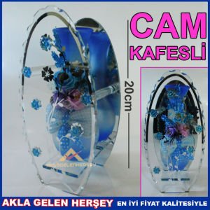 CAM KAFESLİ SİMLİ DESENLİ ELİPS CAM VAZO Y-2