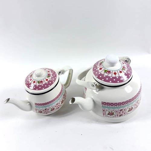 Emaye Çaydanlık Seti Kaliteli nostaljik Çiçekli 2 li Çaydanlık set