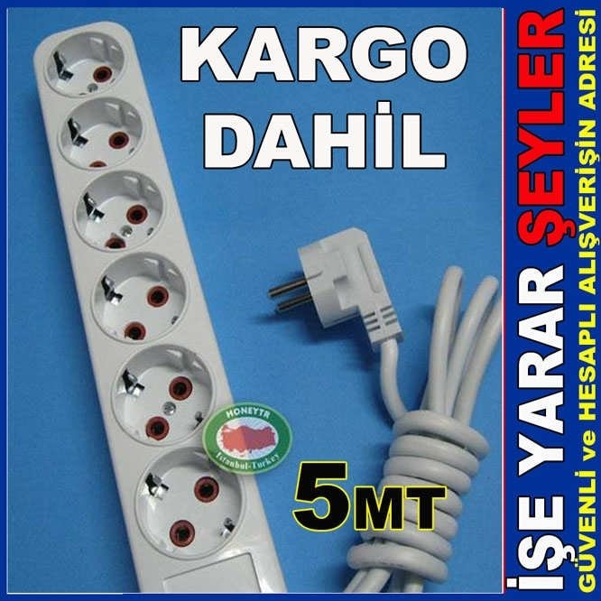GARANTİLİ 6lı TOPRAKLI UZATMA KABLOSU 5 METRE KD