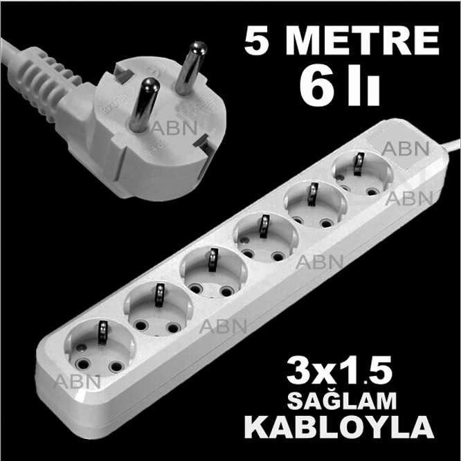 SAĞLAM GARANTİLİ  6lı TOPRAKLI UZATMA KABLOSU 5 METRE KALIN KABLO