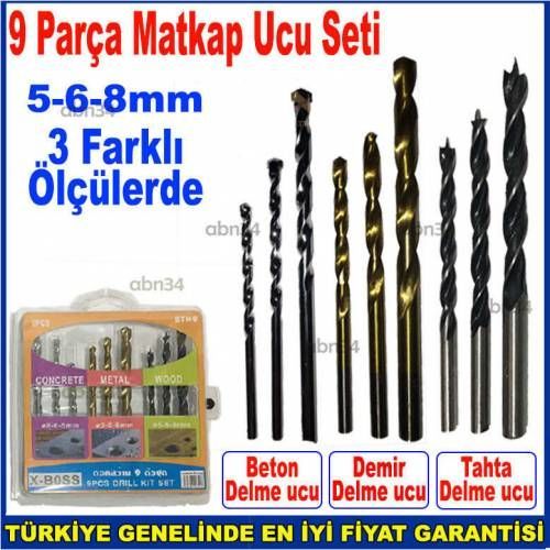 Çok Fonksiyonlu Beton, Demir, Ahşap 9 Parça Değişik Ölçülerde Matkap Ucu Seti
