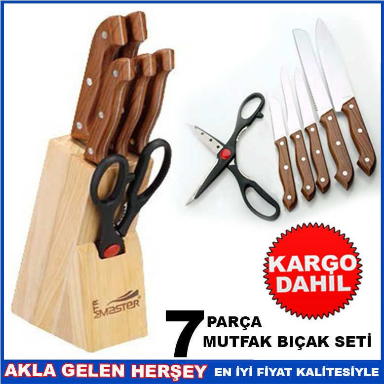 7 PARÇA AHŞAP STANDLI MAKAS MUTFAK BIÇAK SETİ KD