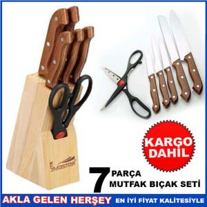 7 PARÇA AHŞAP STANDLI MAKAS MUTFAK BIÇAK SETİ KD