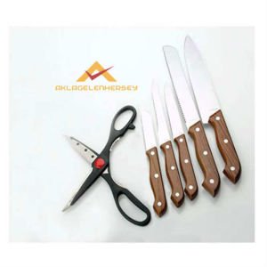 7 PARÇA AHŞAP STANDLI MAKAS MUTFAK BIÇAK SETİ KD