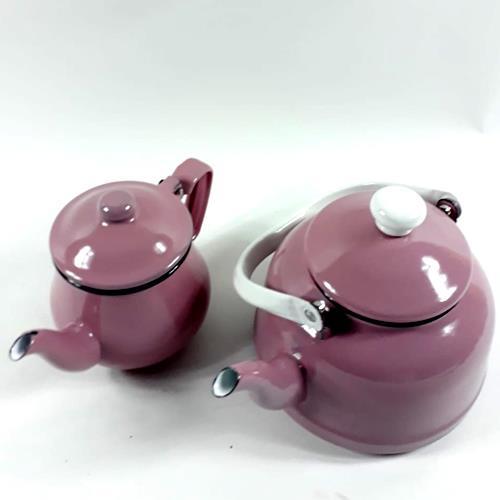 Emaye Çaydanlık Seti Kaliteli nostaljik Pembe 2 li Çaydanlık set
