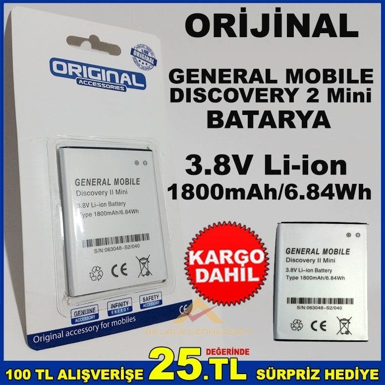 ORİJİNAL 3.8V 1800mAh GENERAL MOBILE DISCOVERY 2 MİNİ BATARYASI
