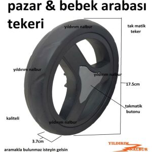 Plastik Pazar Arabası Bebek Arabası Tekerleği Siyah 2'li 17x17 cm