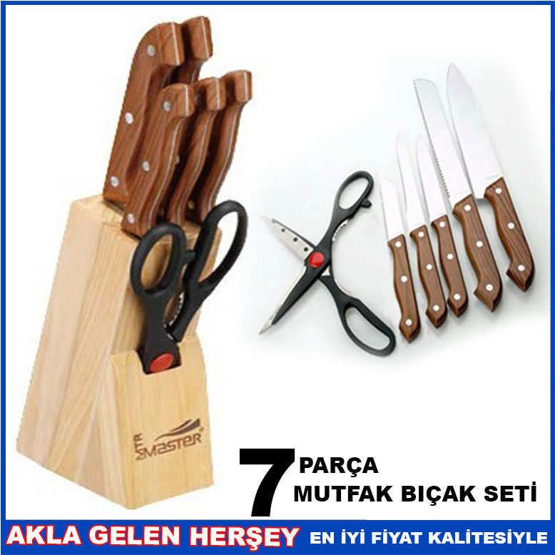 7 PARÇA AHŞAP STANDLI MAKAS MUTFAK BIÇAK SETİ