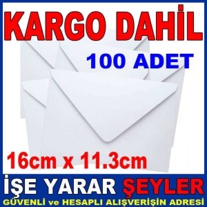 BOŞ BEYAZ MEKTUP ZARFI 16cm x 11.3cm 100 ADET KD