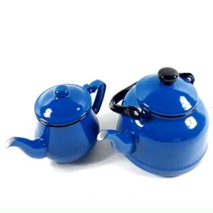 Emaye Çaydanlık Seti Kaliteli nostaljik Mavi 2 li Çaydanlık set