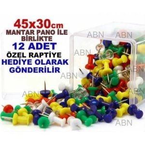 İdeal Boy Mantar Pano 12ad Özel Raptiye Hediye 45x30cm Duvara Mon