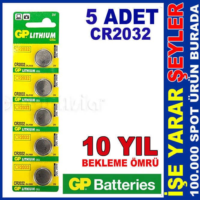 5adet UZUN ÖMÜRLÜ GP CR2032 LİTHİUM 3V DÜĞME PİL