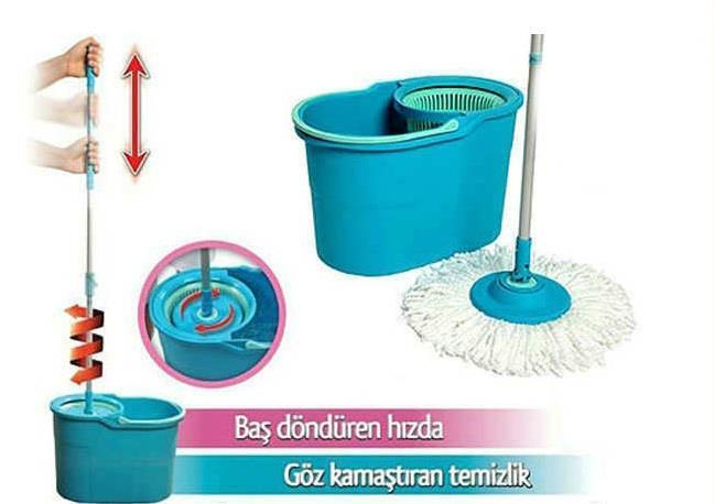 FAZLA 1 ADET MOP PÜSKÜLÜ HEDİYELİ 360° DÖNERLİ SÜPER MOP ULTRA TEMİZLİK SETİ DÖNERLİ TEMİZLİK KOVASI