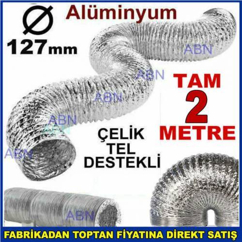 Mutfak Aspıratörü,Davlumbaz İçin 2 Metre Esnek Alüminyum+Çelik Telli Fleksi Havalandırma Baca Borusu