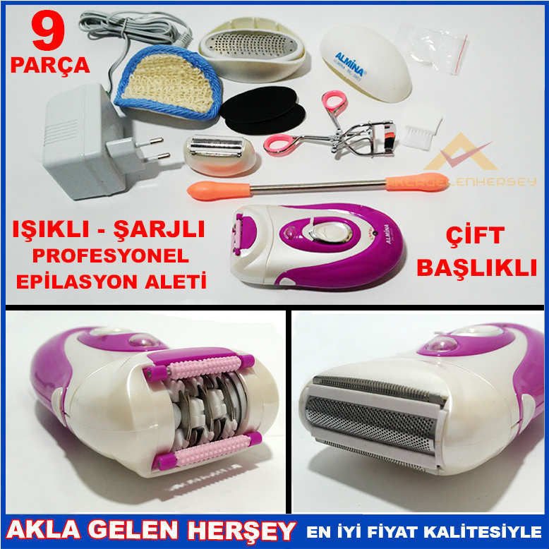 9PARÇA IŞIKLI ŞARJLI PROFESYONEL EPİLASYON ALETİ