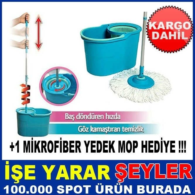 FAZLADAN 1 PÜSKÜL HEDİYE ile 360° SÜPER DÖNERLİ MOP TEMİZLİK SETİ