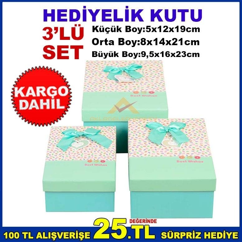 DİKDÖRTGEN ŞEKLİNDE İÇ İÇE GEÇMELİ 3'LÜ SET  HEDİYELİK KUTU