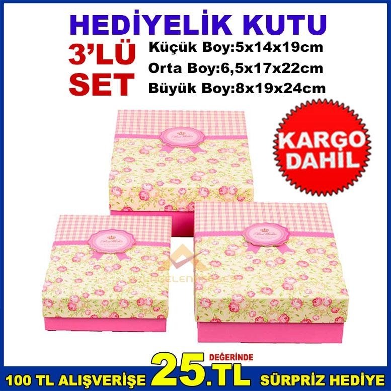 DİKDÖRTGEN ŞEKLİNDE İÇ İÇE GEÇMELİ 3'LÜ SET HEDİYELİK KUTU
