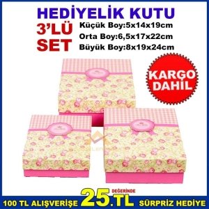 DİKDÖRTGEN ŞEKLİNDE İÇ İÇE GEÇMELİ 3'LÜ SET HEDİYELİK KUTU