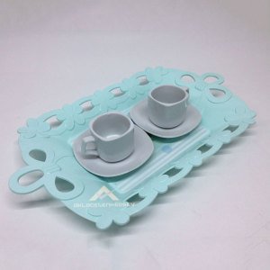 Çiçek Desenli Dikdörtgen Servis Tepsisi 39x23cm Ebatında Tepsi Şık Tasarım Plastik Sunum Tepsisi