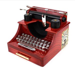 Klasik Daktilo Modeli Çekmeceli Kurmalı Müzik Kutusu - Mücevher ve Takı Kutusu