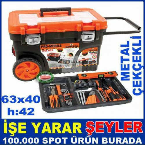 METAL KİLİTLİ TEKERLEKLİ PROMOBİL METAL ÇEKÇEKLİ TAM PROFESYONEL EN BÜYÜK BOY SAĞLAM TAKIM ÇANTASI-1