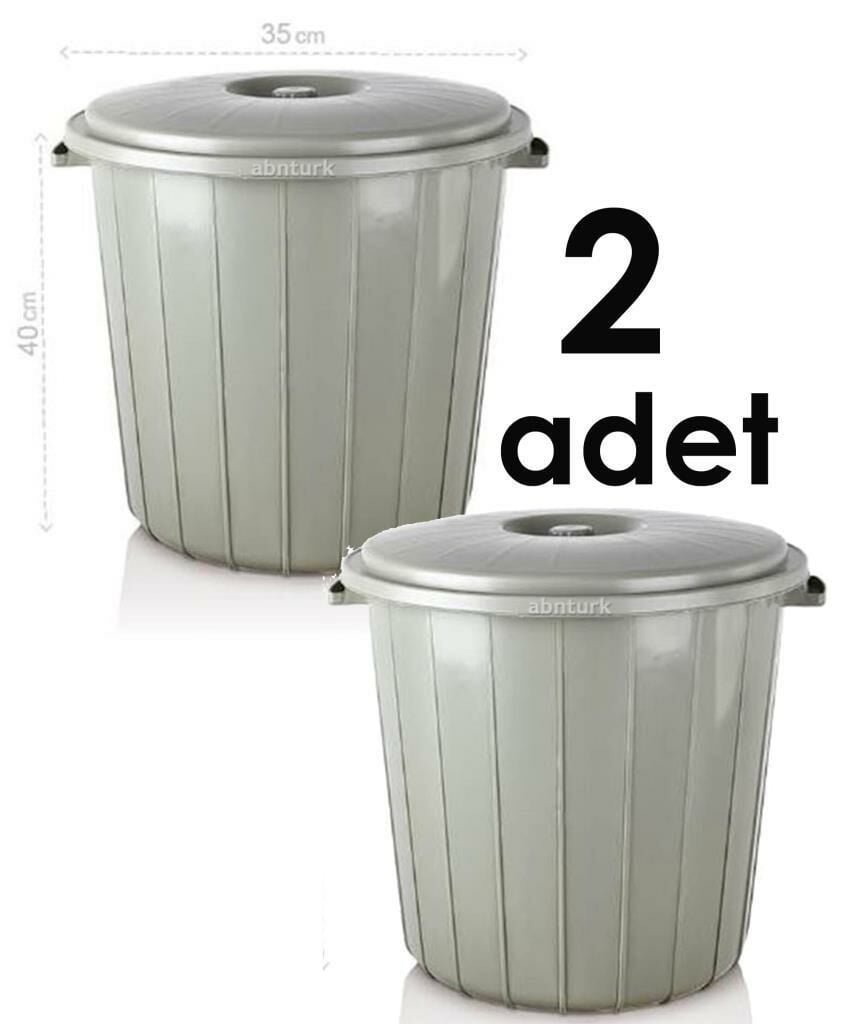 2 Adet 25 Litre Yuvarlak Kapaklı Büyük Çöp Kovası Sağlam Plastik Çöp Kutusu Ø35 h:40 Su Erzak Kovası