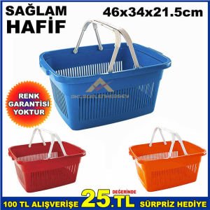 Market sepeti sağlam plastikten üretim market içi hafif alışveriş el sepeti 46x34cm